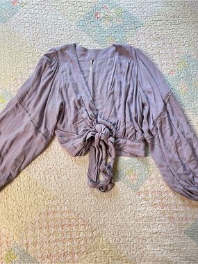 Free People Lavender Tie-Front Blouse